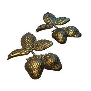 2 Large Vintage Brass Strawberry Stampings Crafting Supplies